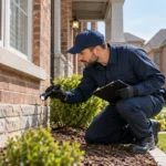 Professional pest control technician inspecting a home in Brampton Ontario